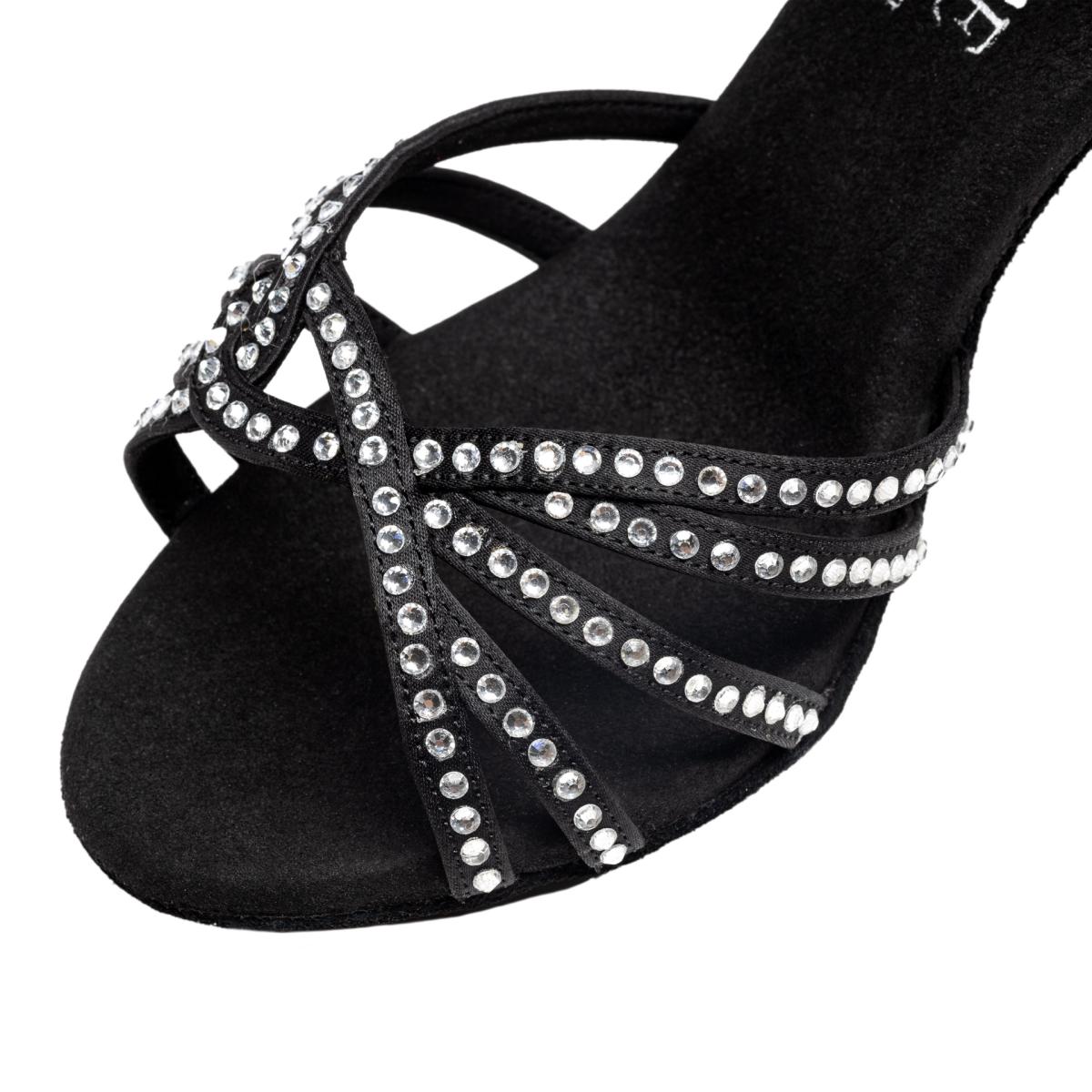 Rummos Damen Latein Tanzschuhe Elite Eris 041S mit Strass - M: Satin - C: Schwarz - W: Medium (Normal) - H: 60R Flare - Si: EUR 38