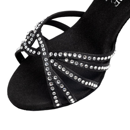 Rummos Damen Latein Tanzschuhe Elite Eris 041S mit Strass - M: Satin - C: Schwarz - W: Medium (Normal) - H: 60R Flare - Si: EUR 38