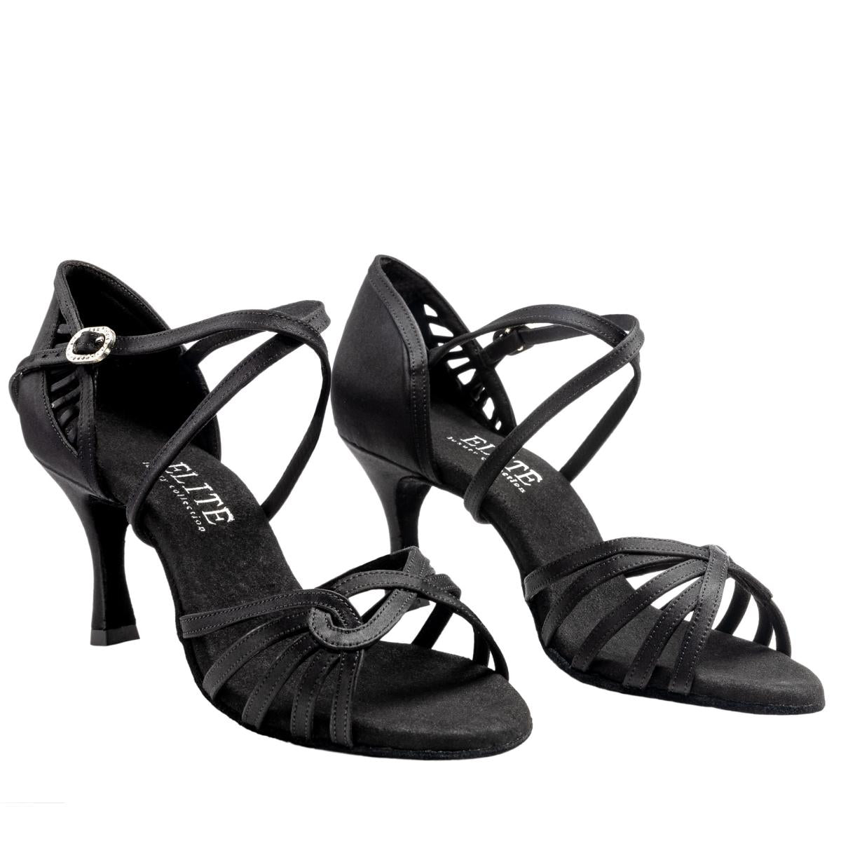 Rummos Damen Latein Tanzschuhe Elite Eris 041 - M: Satin - C: Schwarz - W: Medium (Normal) - H: 60R Flare - Si: EUR 36