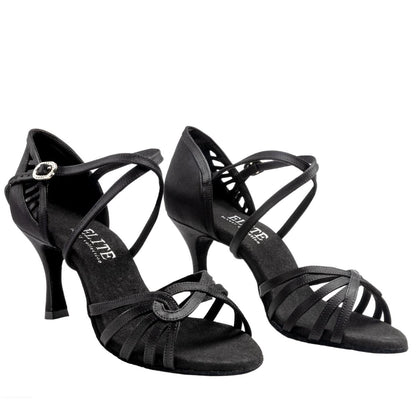 Rummos Damen Latein Tanzschuhe Elite Eris 041 - M: Satin - C: Schwarz - W: Medium (Normal) - H: 60R Flare - Si: EUR 36