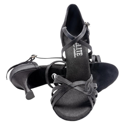 Rummos Damen Latein Tanzschuhe Elite Eris 041 - M: Satin - C: Schwarz - W: Medium (Normal) - H: 60R Flare - Si: EUR 35,5