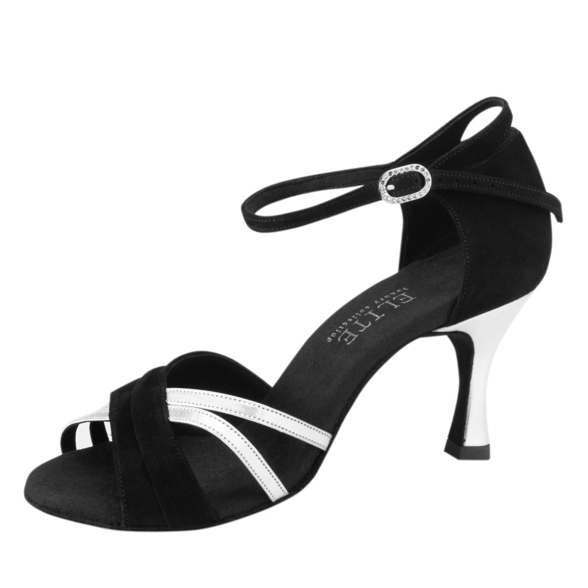 Rummos Damen Tanzschuhe Elite Athena 024/009 - Material: Nubuck/Leder - Farbe: Schwarz/Silber - Weite: Normal - Absatz: 60R Flare - Größe: EUR 38,5