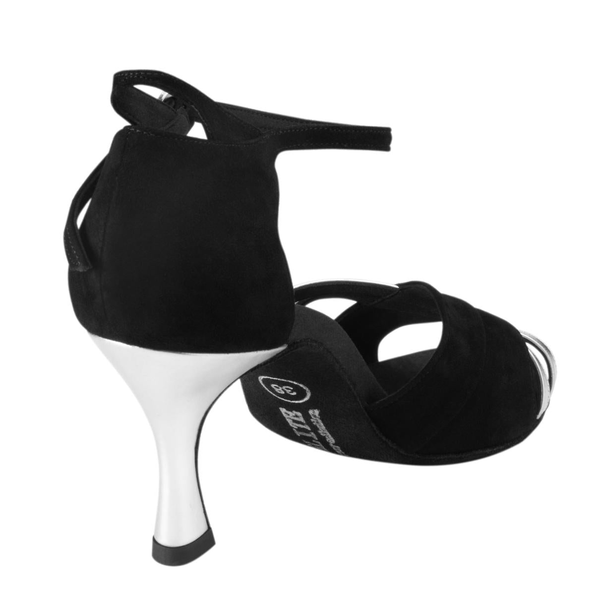 Rummos Damen Tanzschuhe Elite Athena 024/009 - Material: Nubuck/Leder - Farbe: Schwarz/Silber - Weite: Normal - Absatz: 60R Flare - Größe: EUR 38