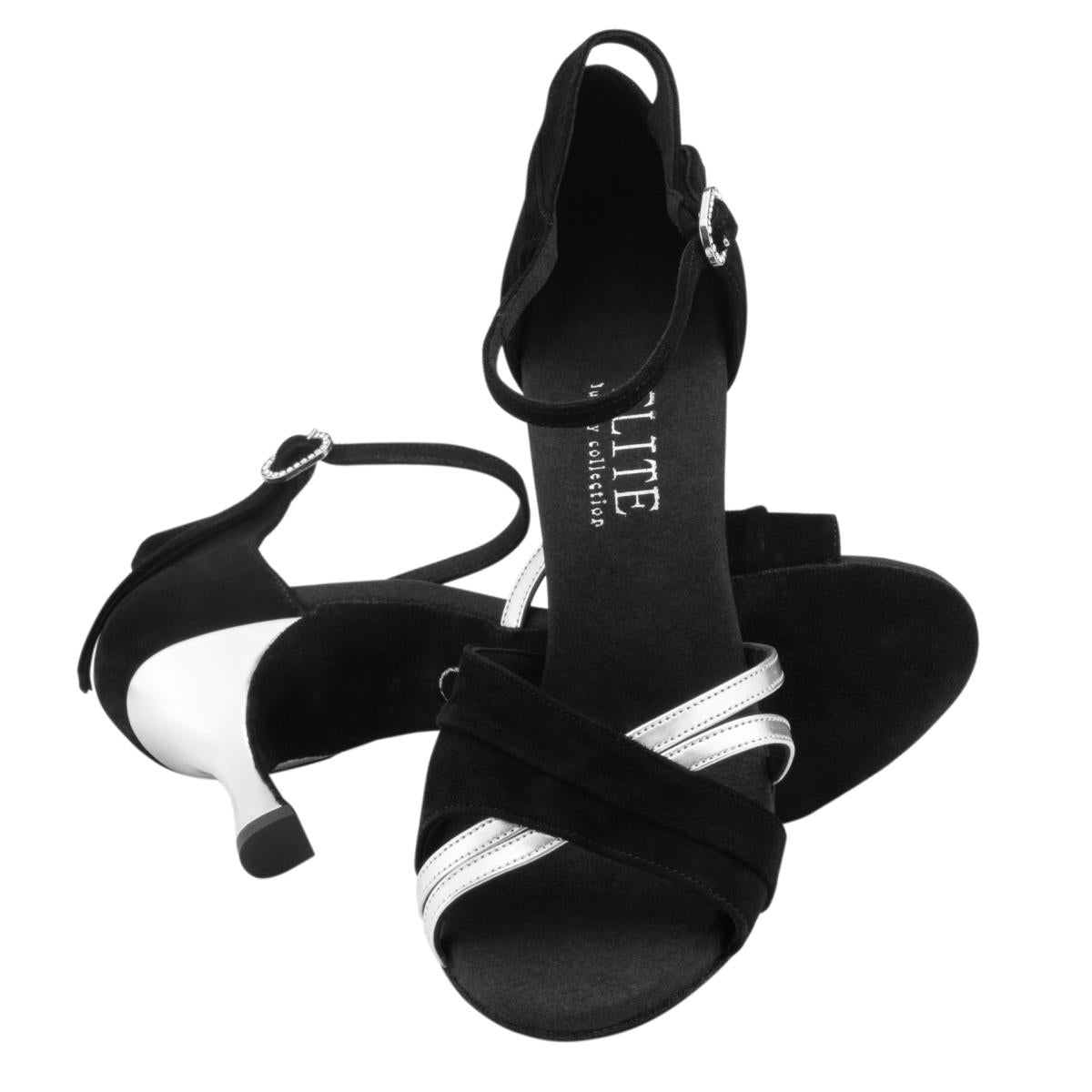 Rummos Damen Tanzschuhe Elite Athena 024/009 - Material: Nubuck/Leder - Farbe: Schwarz/Silber - Weite: Normal - Absatz: 60R Flare - Größe: EUR 34,5