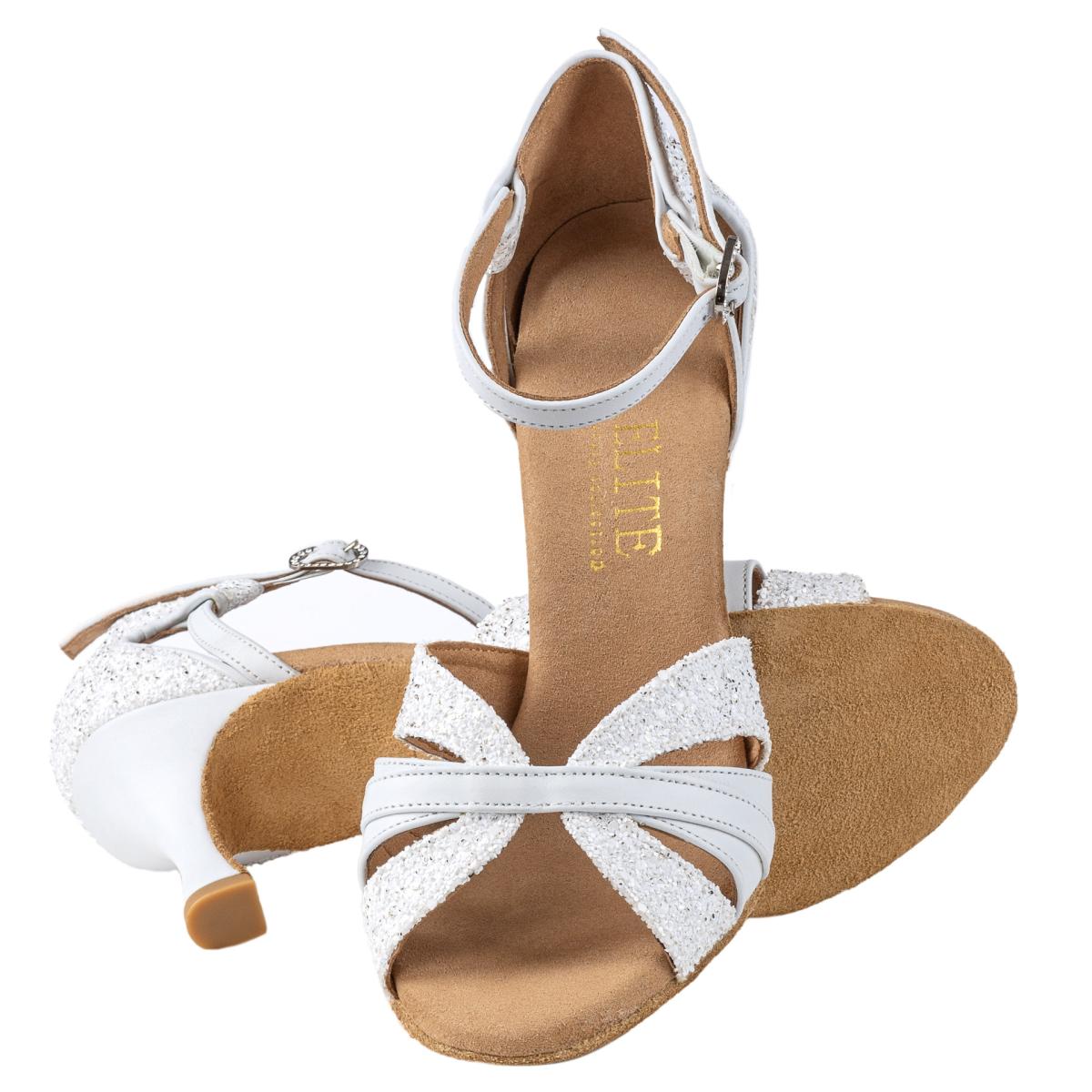 Rummos Damen Latein Tanzschuhe Elite Aura 004/GS4 - M: Leder/Glitzer - C: Weiß - W: Medium (Normal) - H: 60R Flare - Si: EUR 37