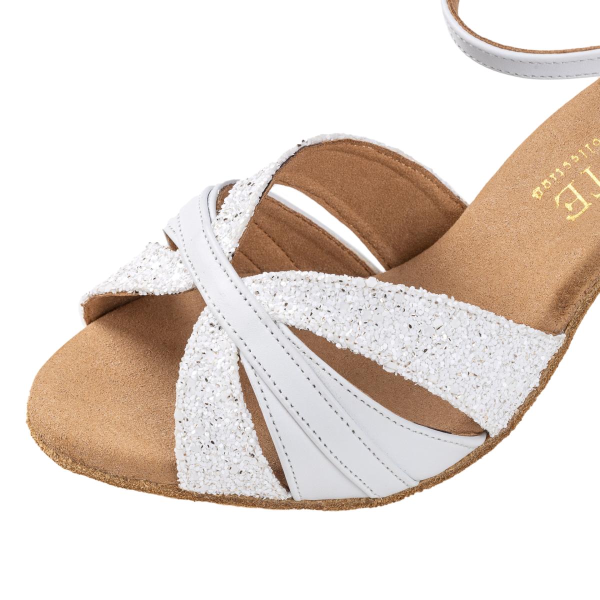 Rummos Damen Latein Tanzschuhe Elite Aura 004/GS4 - M: Leder/Glitzer - C: Weiß - W: Medium (Normal) - H: 60R Flare - Si: EUR 34