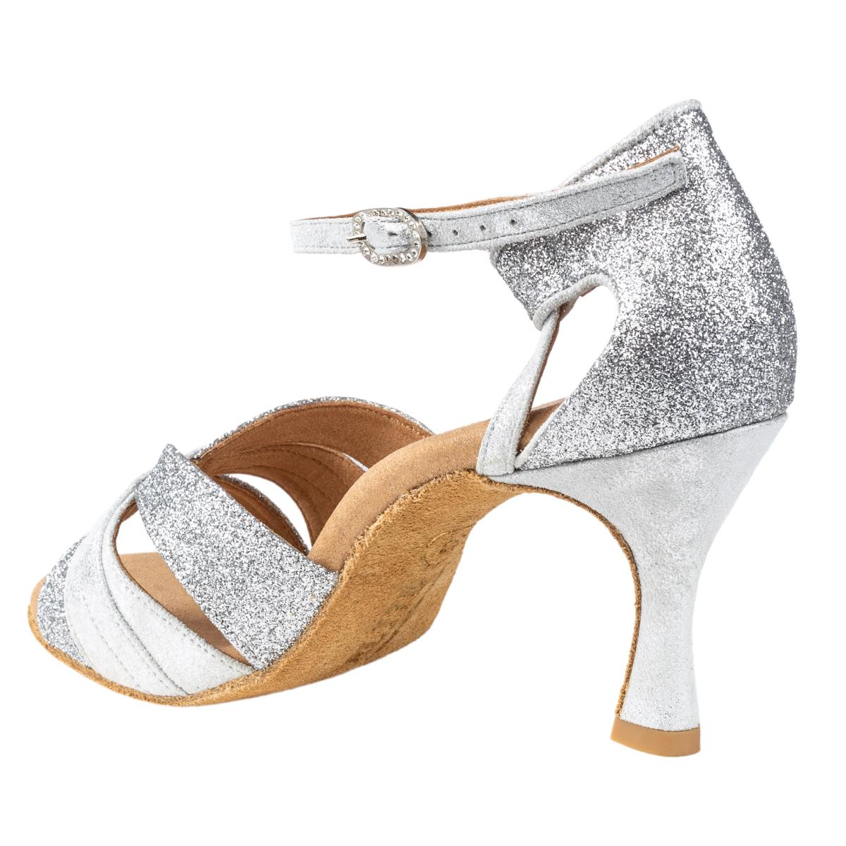 Rummos Damen Latein Tanzschuhe Elite Aura 139/169 - M: Leder/Glitzer - C: Silber - W: Medium (Normal) - H: 60R Flare - Si: EUR 37