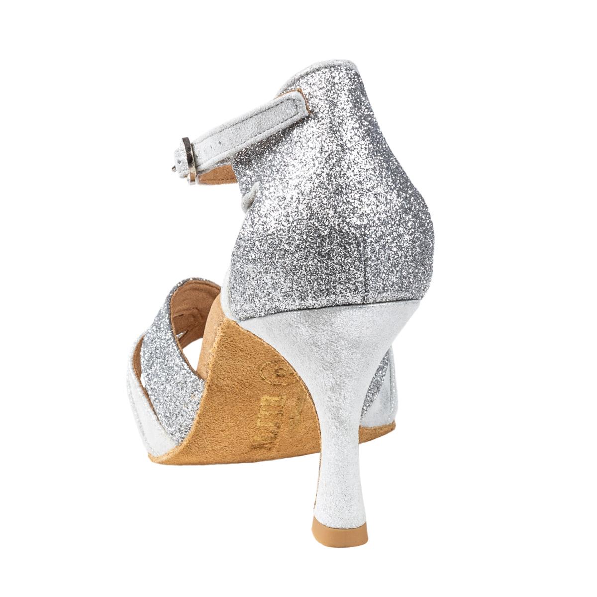 Rummos Damen Latein Tanzschuhe Elite Aura 139/169 - M: Leder/Glitzer - C: Silber - W: Medium (Normal) - H: 60R Flare - Si: EUR 34,5