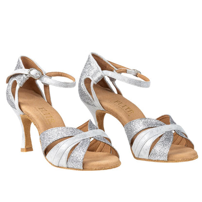 Rummos Damen Latein Tanzschuhe Elite Aura 139/169 - M: Leder/Glitzer - C: Silber - W: Medium (Normal) - H: 60R Flare - Si: EUR 36