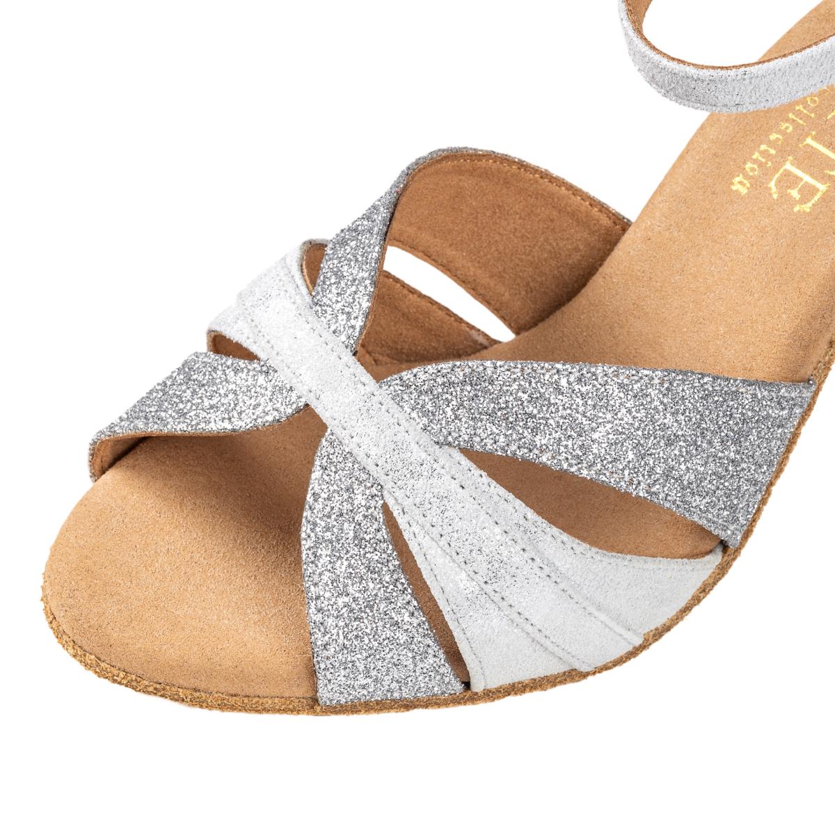Rummos Damen Latein Tanzschuhe Elite Aura 139/169 - M: Leder/Glitzer - C: Silber - W: Medium (Normal) - H: 60R Flare - Si: EUR 34