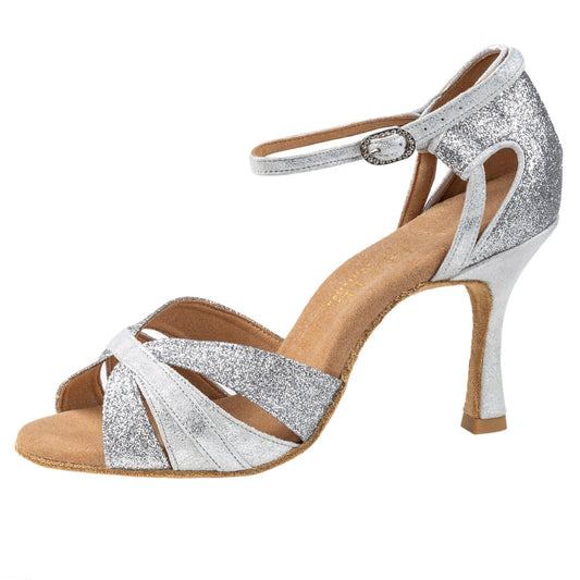 Rummos Damen Latein Tanzschuhe Elite Aura 139/169 - M: Leder/Glitzer - C: Silber - W: Medium (Normal) - H: 70R Flare - Si: EUR 42