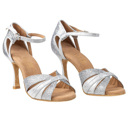 Rummos Damen Latein Tanzschuhe Elite Aura 139/169 - M: Leder/Glitzer - C: Silber - W: Medium (Normal) - H: 70R Flare - Si: EUR 38