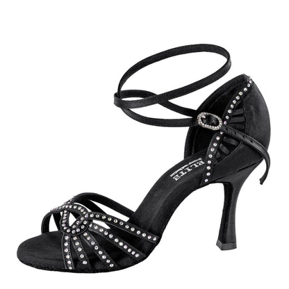 Rummos Damen Tanzschuhe Elite Eris 041S - Material: Satin mit Strass - Farbe: Schwarz - Weite: Normal - Absatz: 70R Flare - Größe: EUR 40