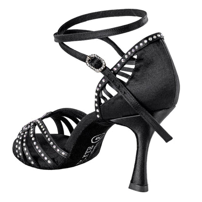 Rummos Damen Tanzschuhe Elite Eris 041S - Material: Satin mit Strass - Farbe: Schwarz - Weite: Normal - Absatz: 70R Flare - Größe: EUR 35,5