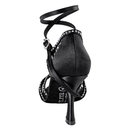 Rummos Damen Tanzschuhe Elite Eris 041S - Material: Satin mit Strass - Farbe: Schwarz - Weite: Normal - Absatz: 70R Flare - Größe: EUR 38