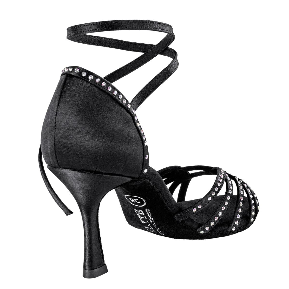 Rummos Damen Tanzschuhe Elite Eris 041S - Material: Satin mit Strass - Farbe: Schwarz - Weite: Normal - Absatz: 70R Flare - Größe: EUR 40,5