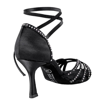 Rummos Damen Tanzschuhe Elite Eris 041S - Material: Satin mit Strass - Farbe: Schwarz - Weite: Normal - Absatz: 70R Flare - Größe: EUR 38,5