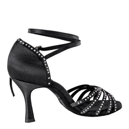 Rummos Damen Tanzschuhe Elite Eris 041S - Material: Satin mit Strass - Farbe: Schwarz - Weite: Normal - Absatz: 70R Flare - Größe: EUR 34