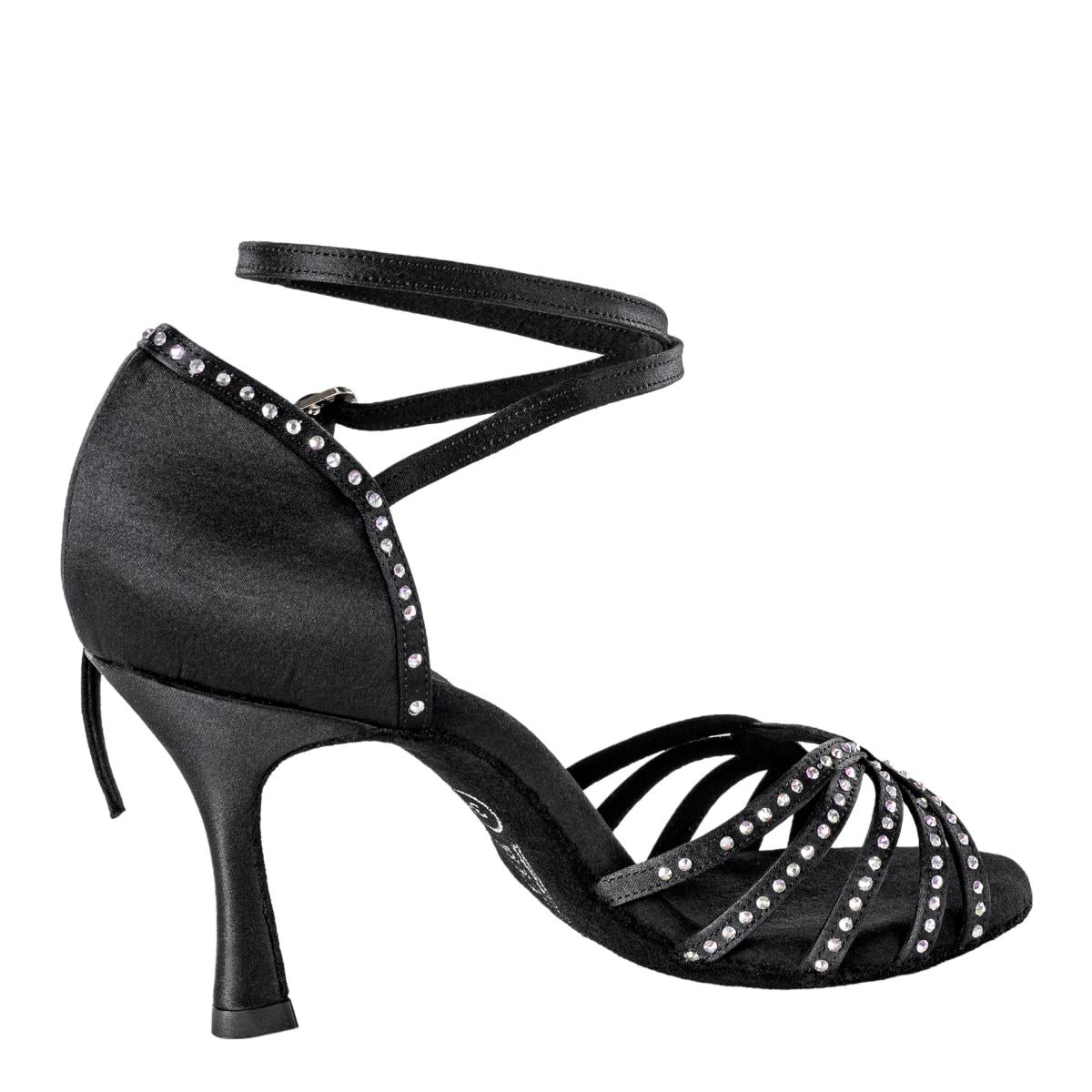 Rummos Damen Tanzschuhe Elite Eris 041S - Material: Satin mit Strass - Farbe: Schwarz - Weite: Normal - Absatz: 70R Flare - Größe: EUR 34,5