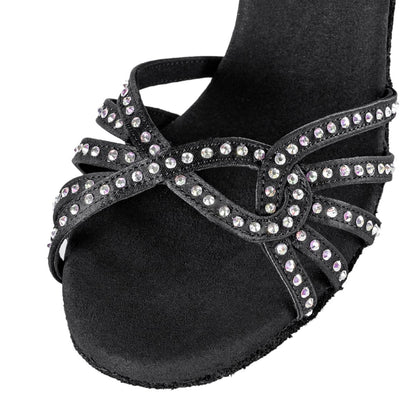Rummos Damen Tanzschuhe Elite Eris 041S - Material: Satin mit Strass - Farbe: Schwarz - Weite: Normal - Absatz: 70R Flare - Größe: EUR 35,5