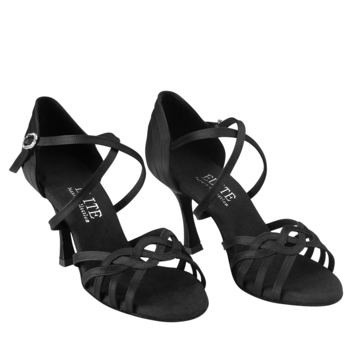 Rummos Damen Tanzschuhe Elite Gaia 041 - Material: Satin - Farbe: Schwarz - Weite: Normal - Absatz: 70R Flare - Größe: EUR 39