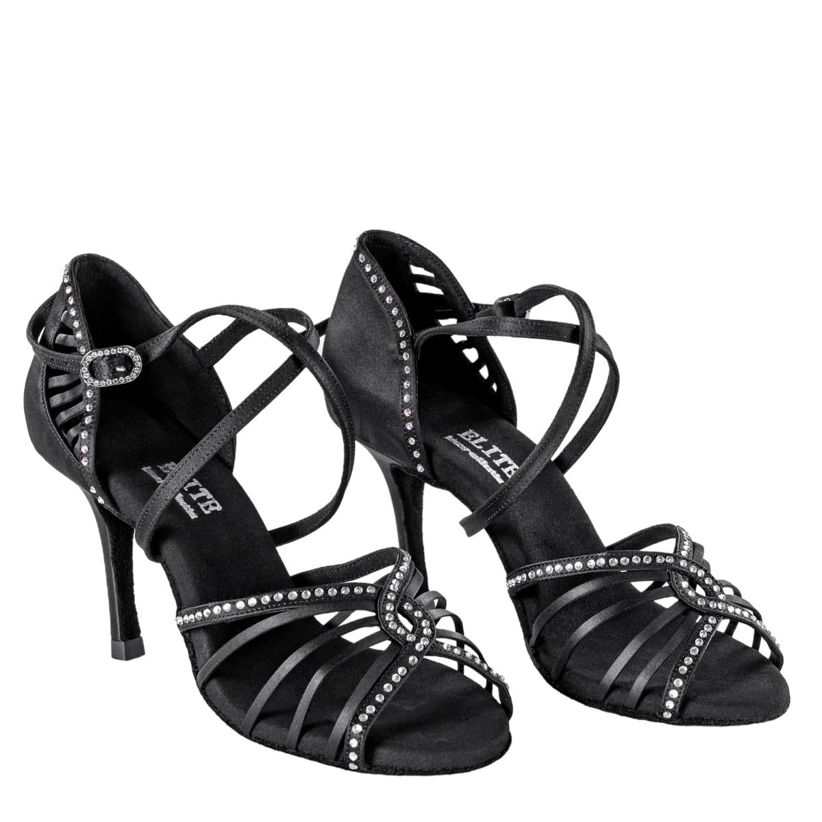 Rummos Damen Tanzschuhe Elite Luna 041S - Material: Satin - Farbe: Schwarz - Weite: Normal - Absatz: 80E Stiletto - Größe: EUR 33,5