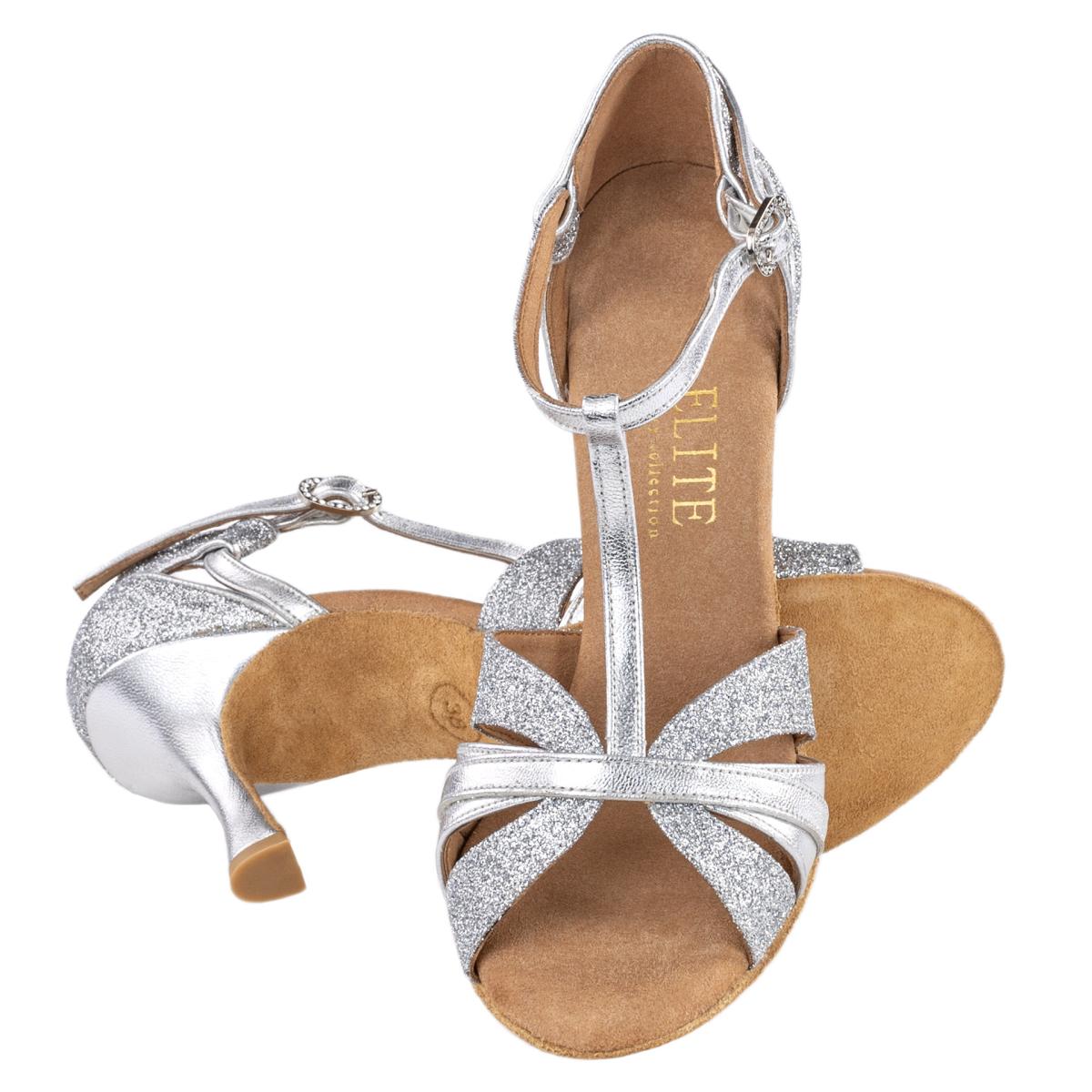 Rummos Damen Tanzschuhe Elite Martina 009/139 - Material: Leder/Glitzer - Farbe: Silber - Weite: Normal - Absatz: 70R Flare - Größe: EUR 34,5
