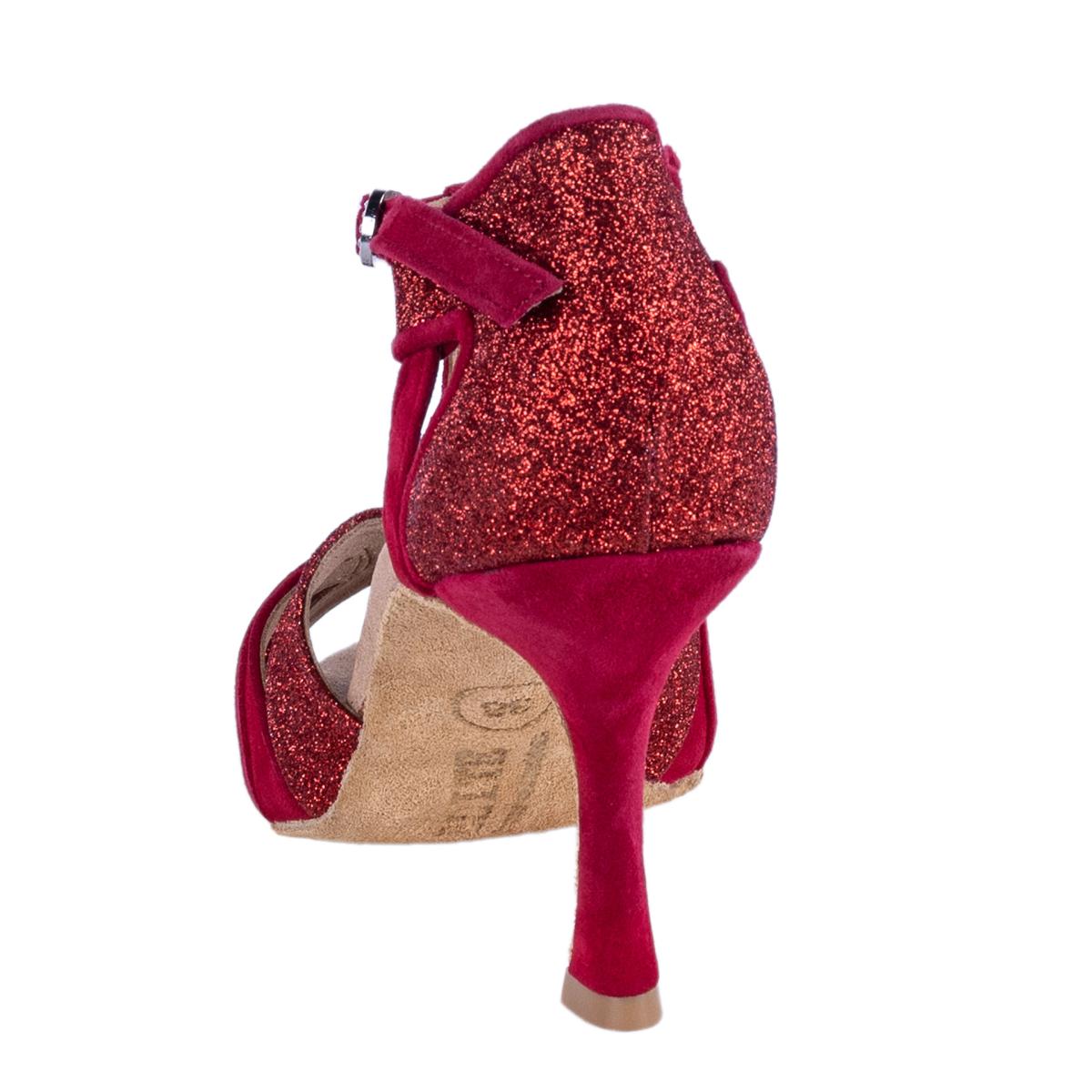 Rummos Damen Tanzschuhe Elite Martina 028/135 - Material: Nubuck/Glitzer - Farbe: Rot - Weite: Normal - Absatz: 70R Flare - Größe: EUR 34,5