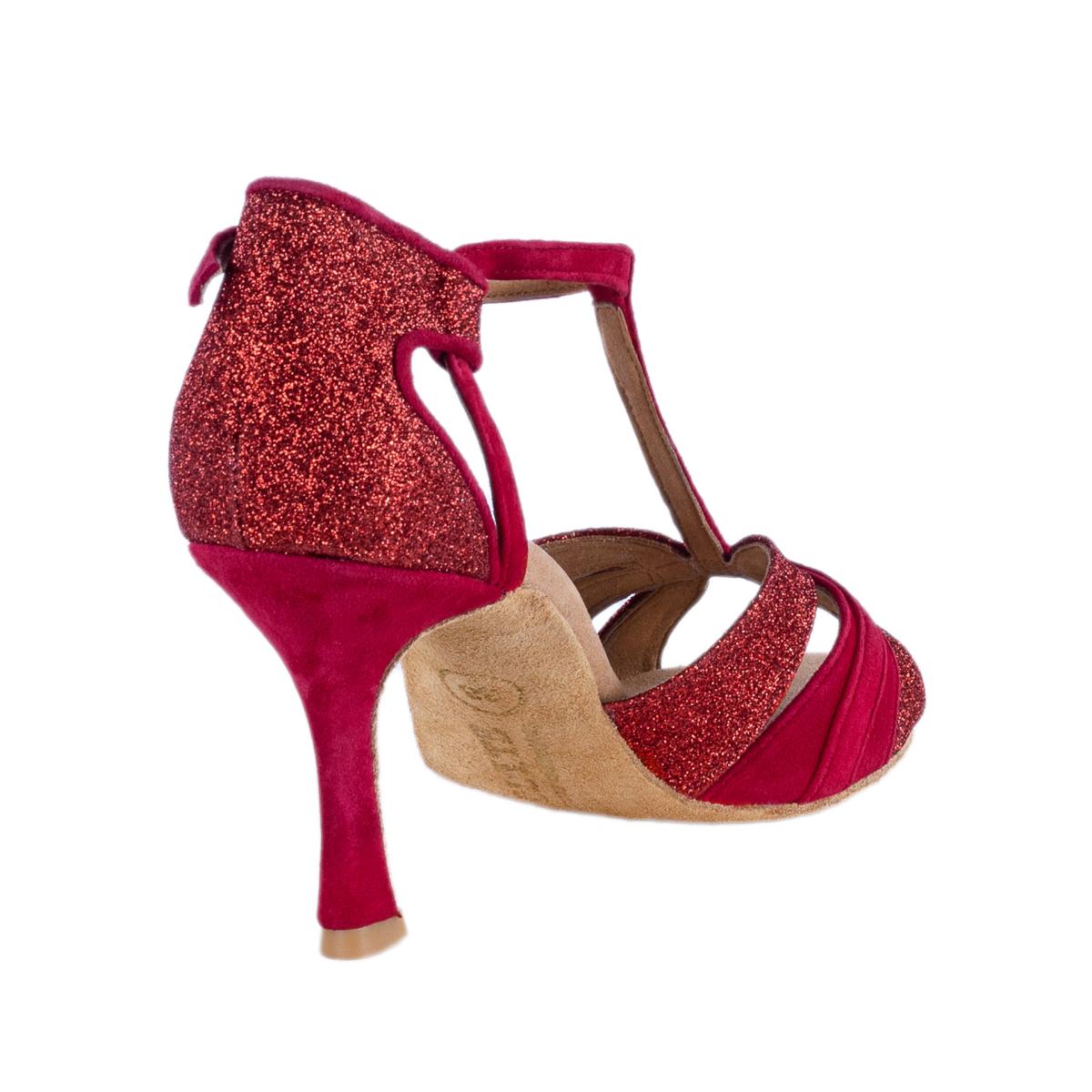 Rummos Damen Tanzschuhe Elite Martina 028/135 - Material: Nubuck/Glitzer - Farbe: Rot - Weite: Normal - Absatz: 70R Flare - Größe: EUR 34,5