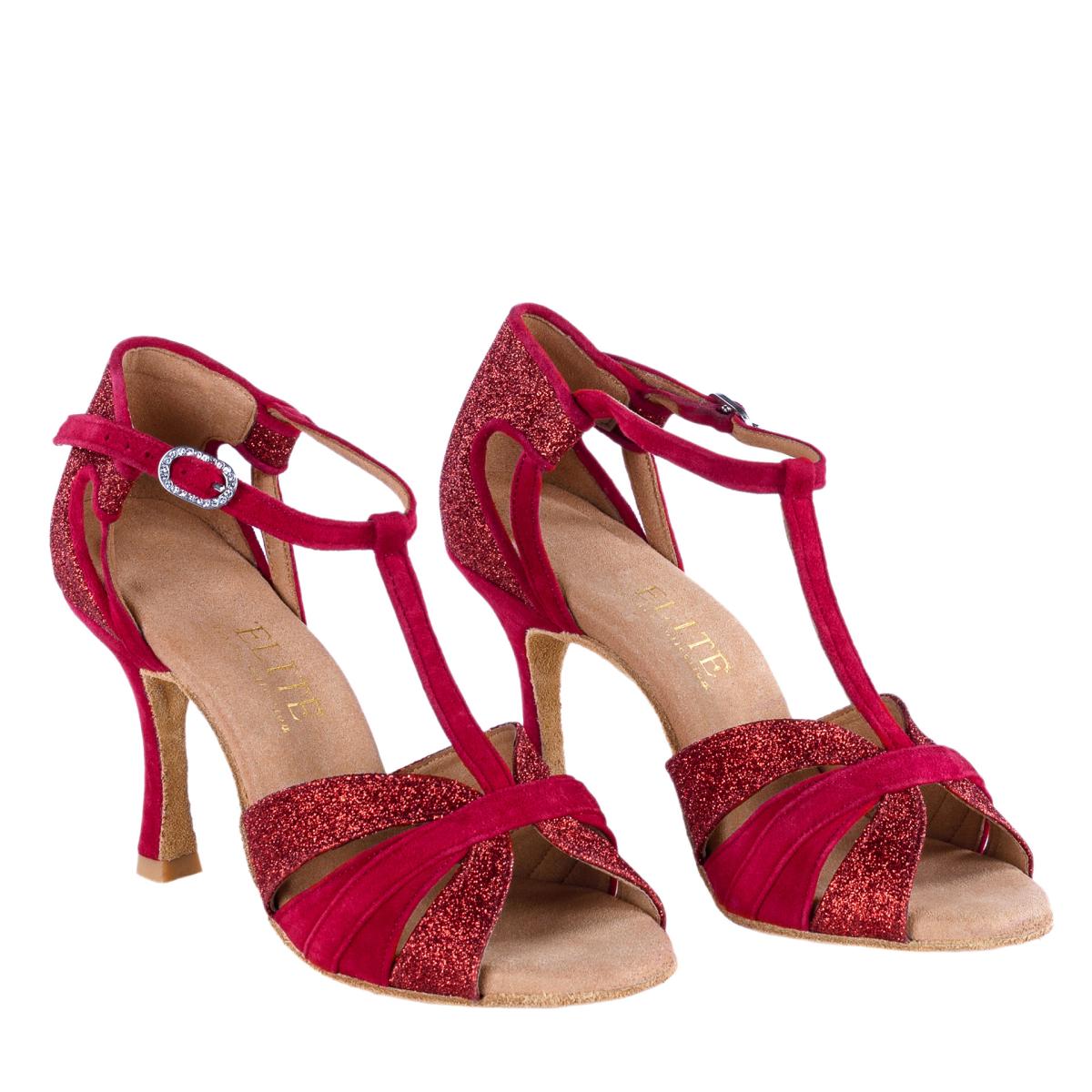 Rummos Damen Tanzschuhe Elite Martina 028/135 - Material: Nubuck/Glitzer - Farbe: Rot - Weite: Normal - Absatz: 70R Flare - Größe: EUR 34,5