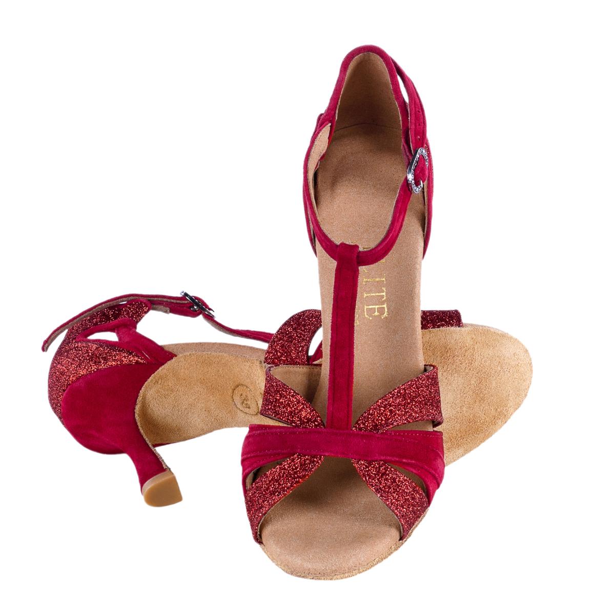 Rummos Damen Tanzschuhe Elite Martina 028/135 - Material: Nubuck/Glitzer - Farbe: Rot - Weite: Normal - Absatz: 70R Flare - Größe: EUR 34,5