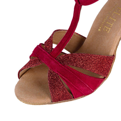 Rummos Damen Tanzschuhe Elite Martina 028/135 - Material: Nubuck/Glitzer - Farbe: Rot - Weite: Normal - Absatz: 70R Flare - Größe: EUR 33,5