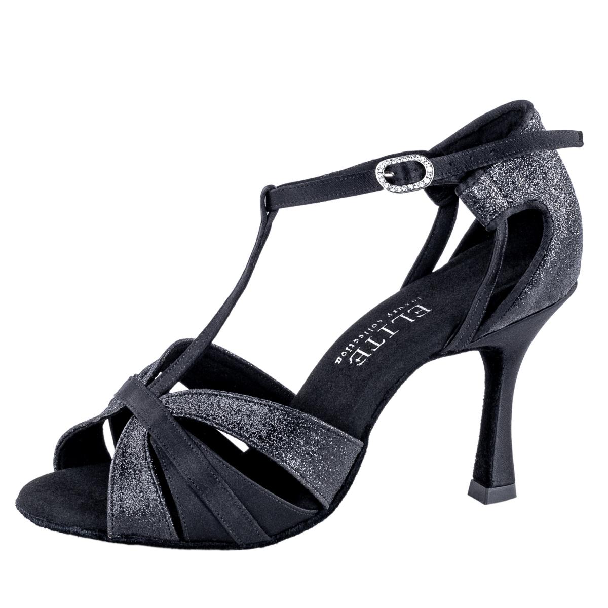 Rummos Damen Tanzschuhe Elite Martina 041/131 - Material: Satin/Glitzer - Farbe: Schwarz - Weite: Normal - Absatz: 70R Flare - Größe: EUR 35