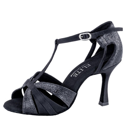 Rummos Damen Tanzschuhe Elite Martina 041/131 - Material: Satin/Glitzer - Farbe: Schwarz - Weite: Normal - Absatz: 70R Flare - Größe: EUR 34,5
