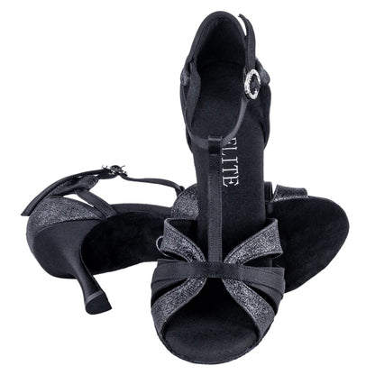 Rummos Damen Tanzschuhe Elite Martina 041/131 - Material: Satin/Glitzer - Farbe: Schwarz - Weite: Normal - Absatz: 70R Flare - Größe: EUR 35
