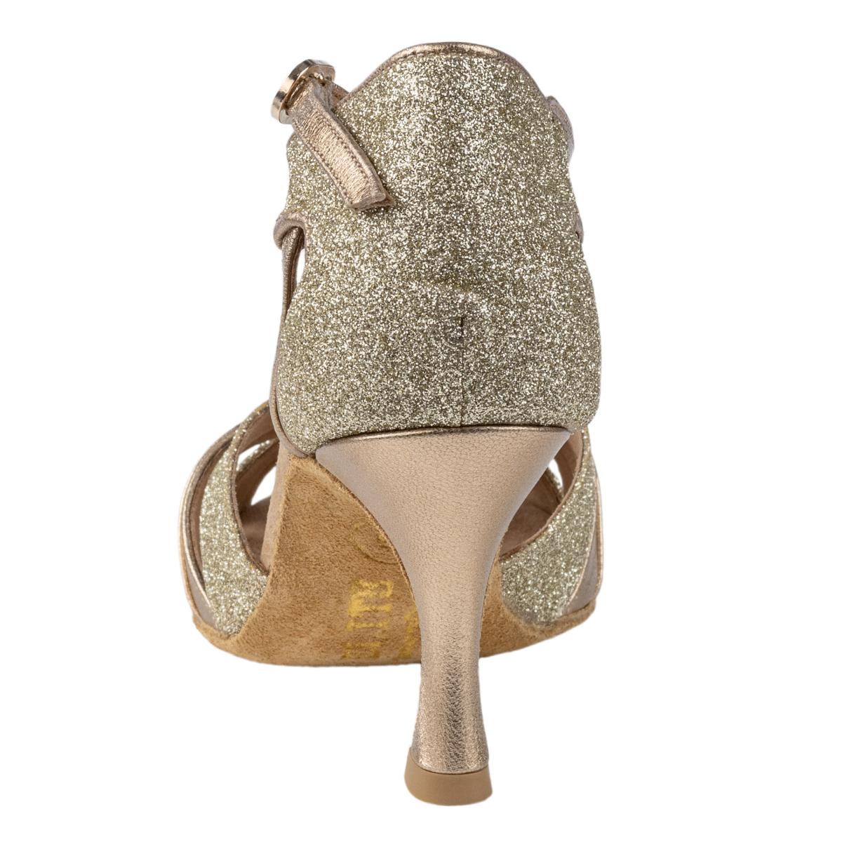 Rummos Damen Latein Tanzschuhe Elite Martina 147-137 - M: Leder/Glitzer - C: Platin - W: Medium (Normal) - H: 60R Flare - Si: EUR 34