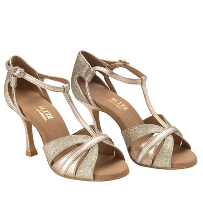 Rummos Damen Tanzschuhe Elite Martina 147-137 - Material: Leder/Glitzer - Farbe: Platin - Weite: Normal - Absatz: 70R Flare - Größe: EUR 35,5