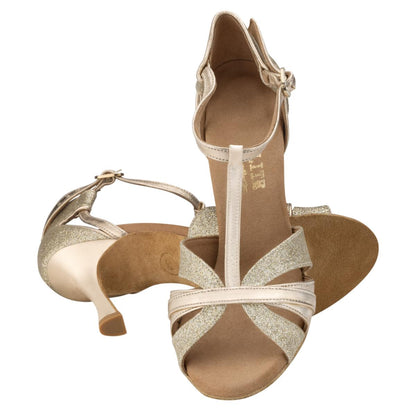 Rummos Damen Tanzschuhe Elite Martina 147-137 - Material: Leder/Glitzer - Farbe: Platin - Weite: Normal - Absatz: 70R Flare - Größe: EUR 33,5
