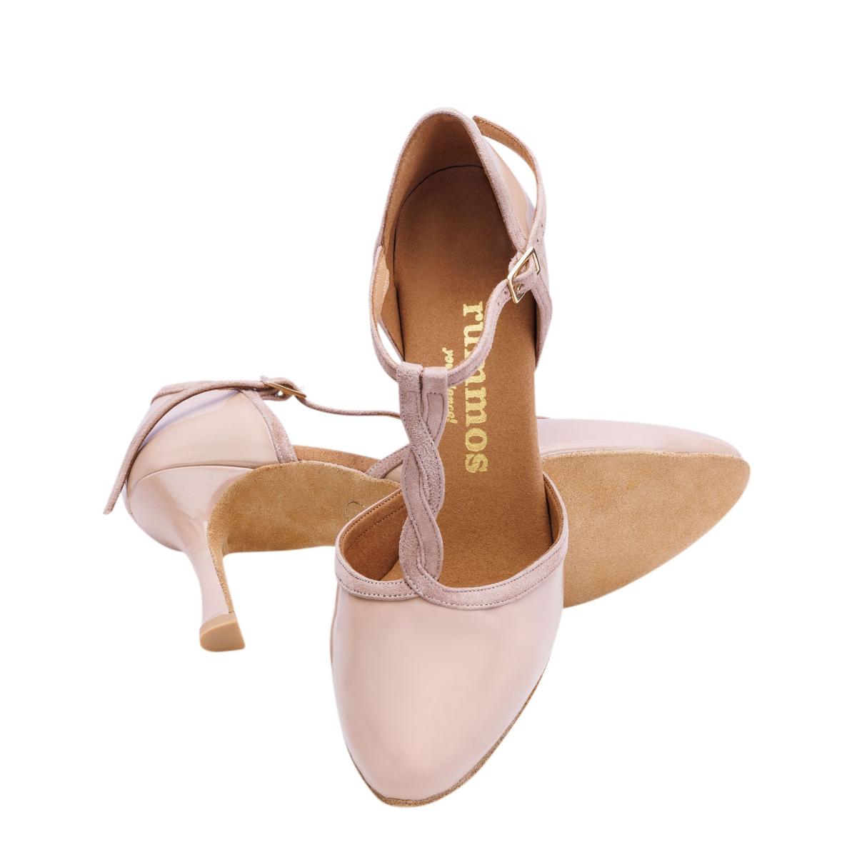 Rummos Damen Tanzschuhe Karen 033-077 - Obermaterial: Lack/Nubuck - Farbe: Nude/Tan - Weite: Normal - Absatz: 70R Flare - Größe: EUR 40