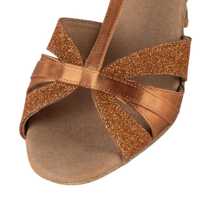 Rummos Damen Tanzschuhe Elite Martina 048/138 - Material: Satin/Glitzer - Farbe: Dark Tan - Weite: Normal - Absatz: 70R Flare - Größe: EUR 34,5