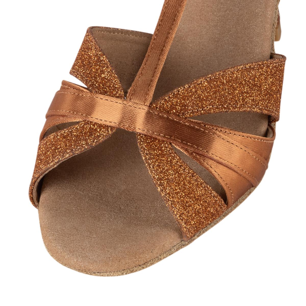 Rummos Damen Tanzschuhe Elite Martina 048/138 - Material: Satin/Glitzer - Farbe: Dark Tan - Weite: Normal - Absatz: 70R Flare - Größe: EUR 37
