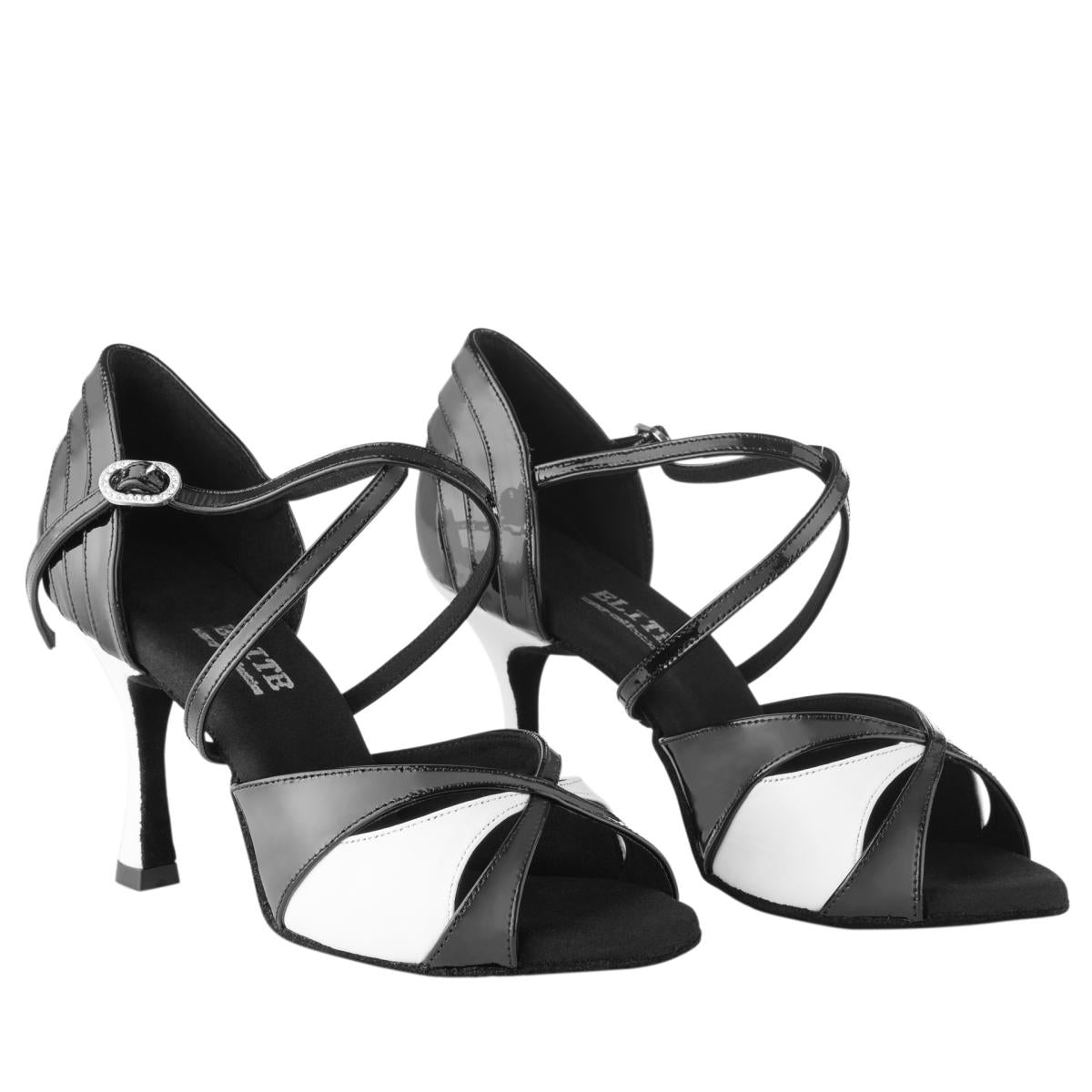 Rummos Damen Tanzschuhe Elite Paloma 035/004 - Material: Leder/Lackleder - Farbe: Schwarz/Weiß - Weite: Normal - Absatz: 70R Flare - Größe: EUR 34,5