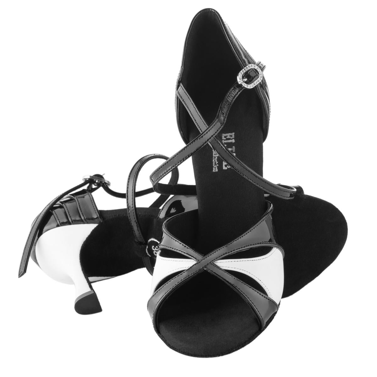 Rummos Damen Tanzschuhe Elite Paloma 035/004 - Material: Leder/Lackleder - Farbe: Schwarz/Weiß - Weite: Normal - Absatz: 70R Flare - Größe: EUR 35