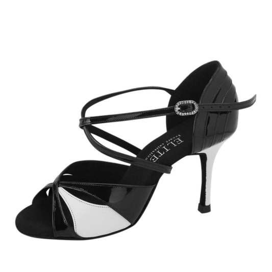 Rummos Damen Tanzschuhe Elite Paloma 035/004 - Obermaterial: Leder/Lackleder - Farbe: Schwarz/Weiß - Weite: Normal - Absatz: 80E Stiletto - Größe: EUR 42
