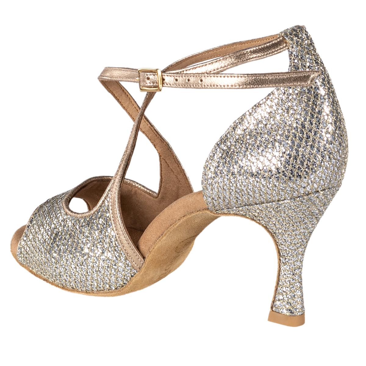 Rummos Damen Tanzschuhe R545 GT8-147 - Material: Leder/GlitterLux - Farbe: Platin - Weite: Normal - Absatz: 60R Flare - Größe: EUR 38