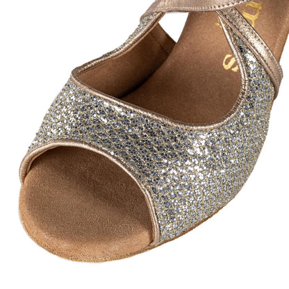 Rummos Damen Tanzschuhe R545 GT8-147 - Material: Leder/GlitterLux - Farbe: Platin - Weite: Normal - Absatz: 60R Flare - Größe: EUR 35,5