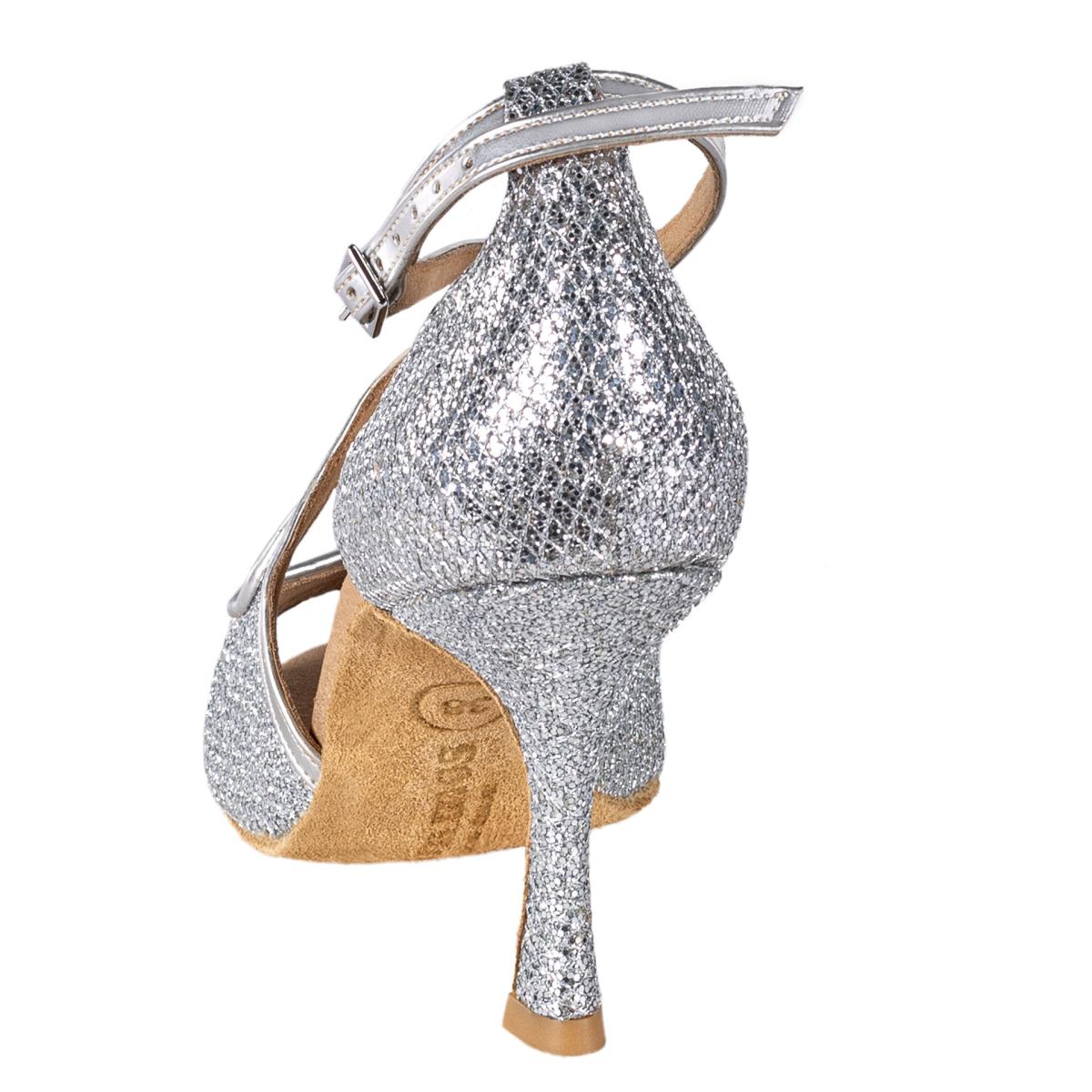 Rummos Damen Tanzschuhe R545 GT9-009 - Material: Leder/GlitterLux - Farbe: Silber - Weite: Normal - Absatz: 70R Flare - Größe: EUR 34,5