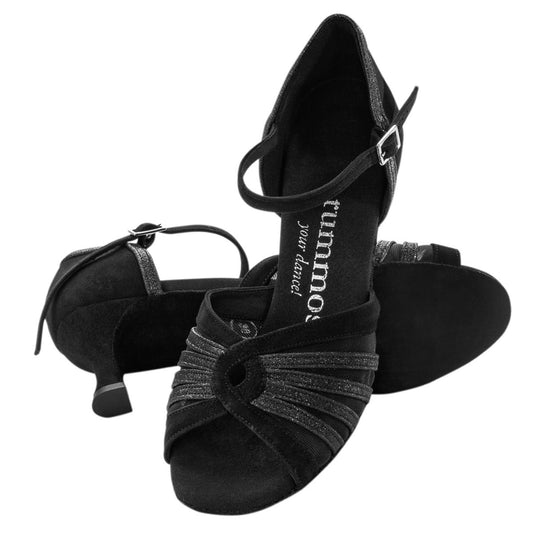 Rummos Damen Tanzschuhe R563 024-131 - Obermaterial: Nubuck/Glitzer - Farbe: Schwarz - Weite: Normal - Absatz: 50R Flare - Größe: EUR 41
