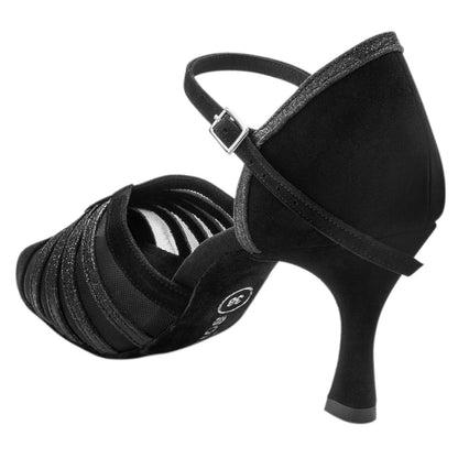 Rummos Damen Tanzschuhe R563 024-131 - Obermaterial: Nubuck/Glitzer - Farbe: Schwarz - Weite: Normal - Absatz: 60R Flare - Größe: EUR 36