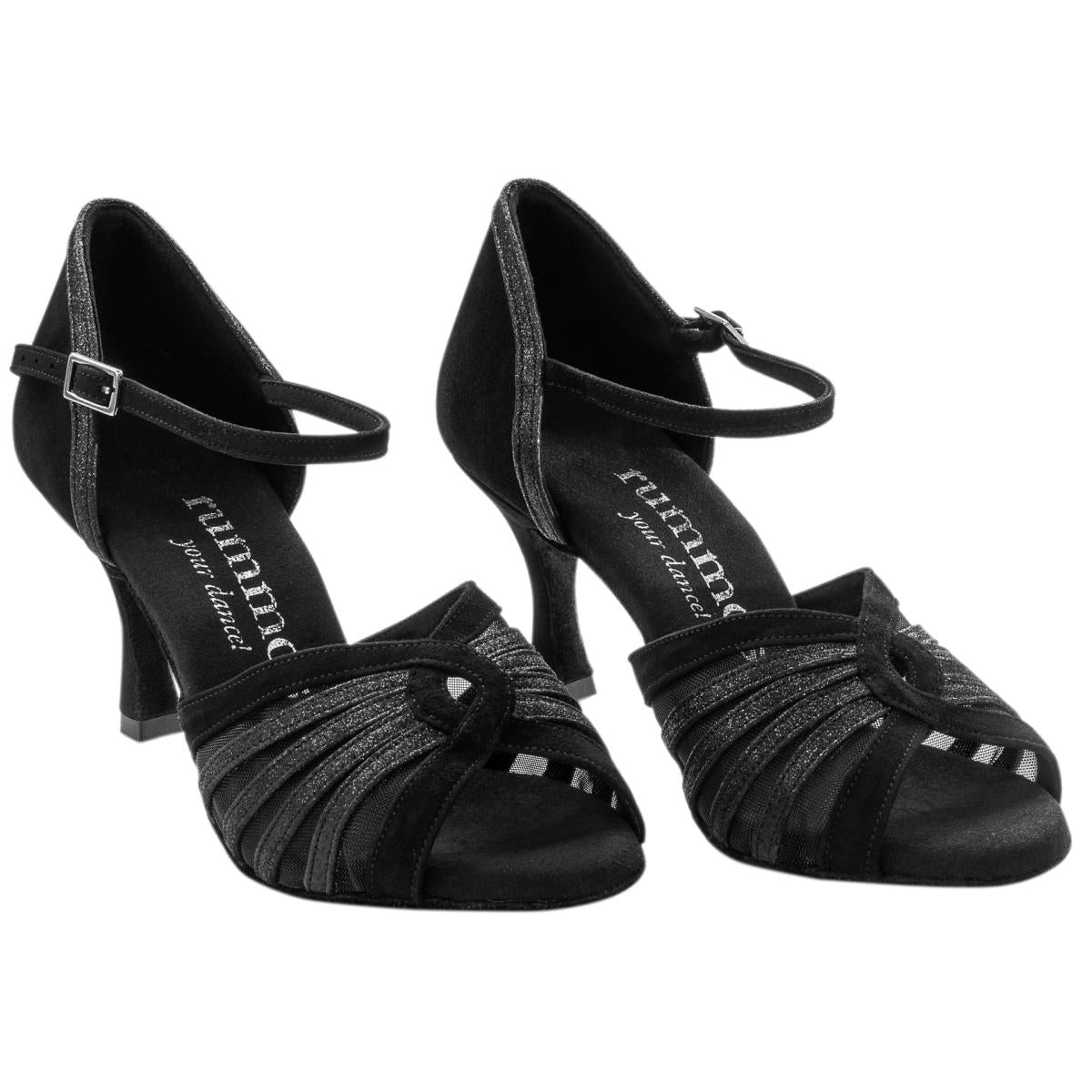 Rummos Damen Tanzschuhe R563 024-131 - Obermaterial: Nubuck/Glitzer - Farbe: Schwarz - Weite: Normal - Absatz: 60R Flare - Größe: EUR 34,5